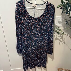 LOFT Black and Pink Floral Long Sleeve Dress